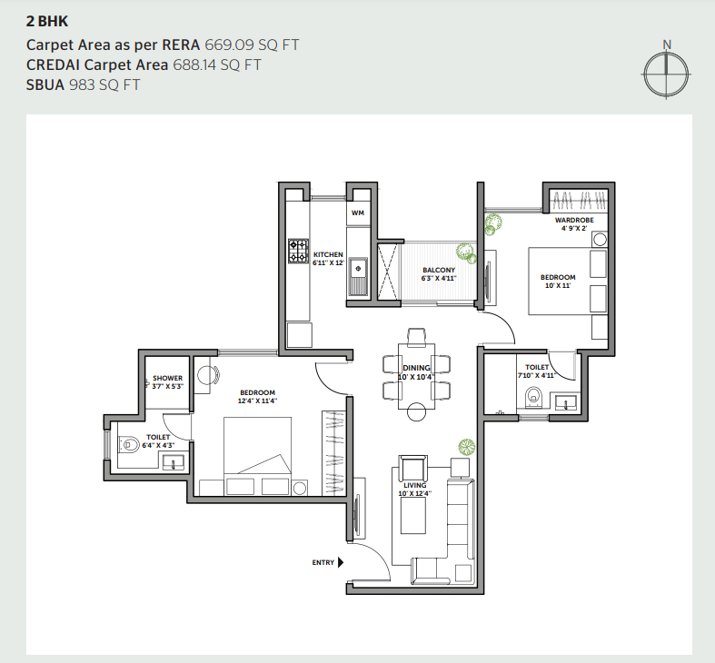 Assetz Canvas & Cove 2 BHK Floor Plan